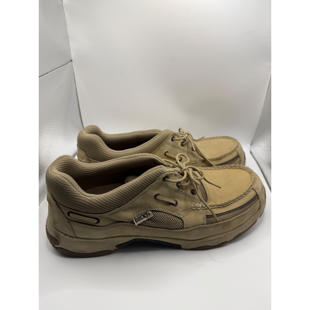 Rocky Hydro-Ports Mens 14 M Tan Leather Mesh Boat Shoes Moc Toe Oxfords 4612 - Picture 6 of 10